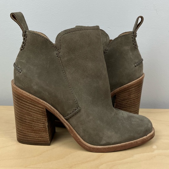 UGG Women’s Size 6.0 Pixley Stacked Heel Ankle Booties Zip Gray Taupe Nubuck - Picture 2 of 11
